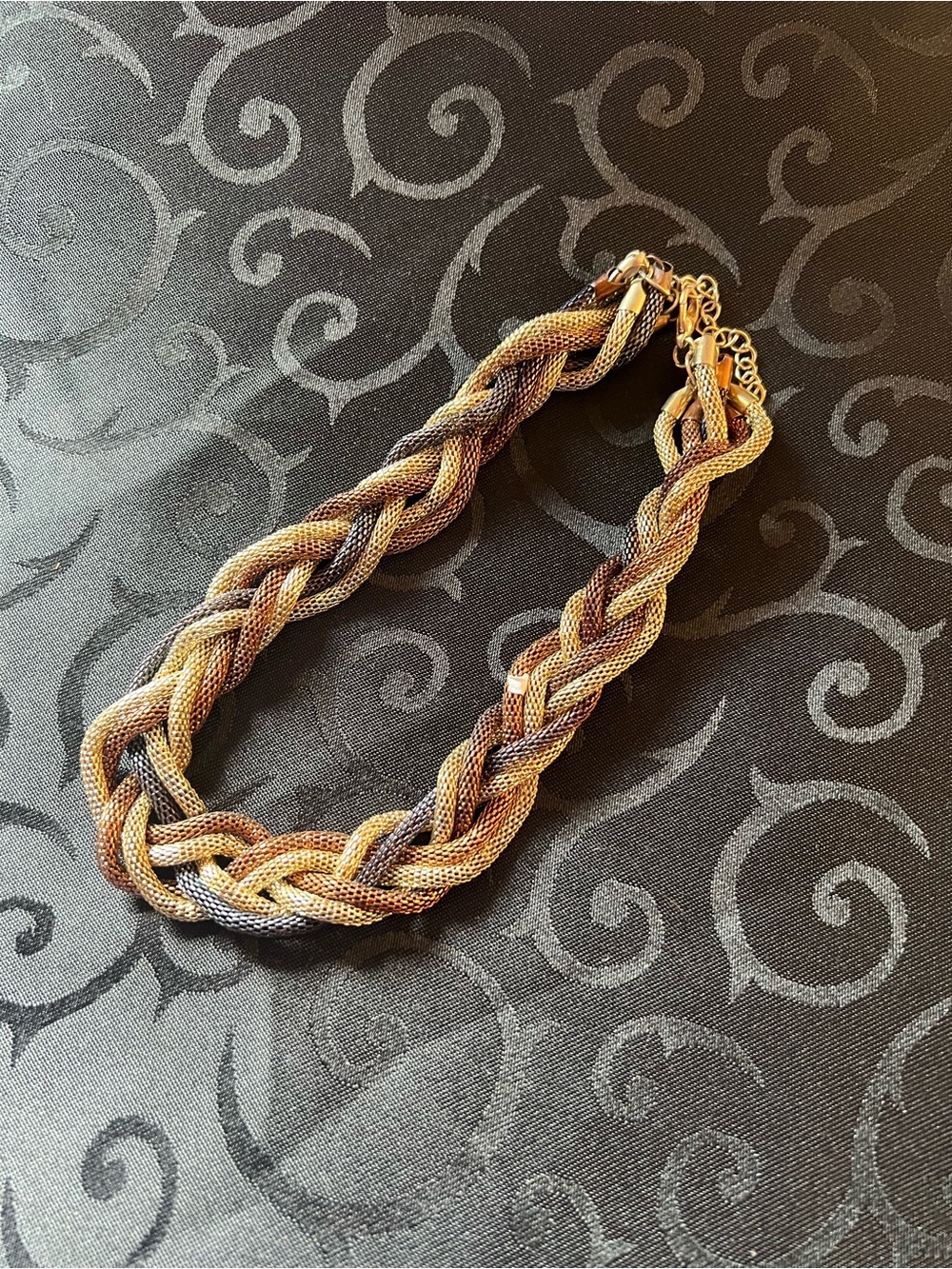 Vintage Braided Multi-Tone Metal Necklace - Gold and Silver Tone